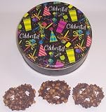 Scott's Cakes 1 lb. Milk Chocolate Covered Pretzel with Chocolate Chips & Peanut Butter Chips in a Celebrate Tin