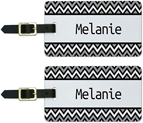 Melanie Black and Grey Chevrons Luggage Suitcase Carry-On ID Tags Set of 2