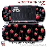 Strawberries on Black WraptorSkinz Skin and Screen Protector Kit fits Sony PSP Slim (PSP 2000)