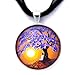 Jacaranda Tree Sunset Meditation Handmade Art Pendant (Black Ribbon Necklace)