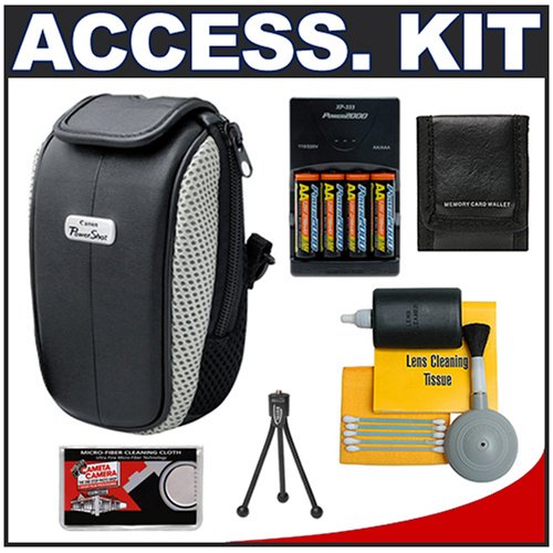 Canon PowerShot PSC-100 Carrying Case with 4 AA Batteries & Charger + Accessory Kit for A570 IS, A580, A590 IS, A630 A640, A650 IS, A710 IS, A720 IS, A1000 IS, A2000 IS, E1, G10, SX100 IS, SX110 IS Digital Cameras