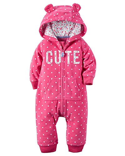 Carters Baby Girls Hooded Fleece Jumpsuit - Magenta Cute-6M
