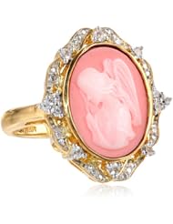 Sterling Silver Gold Flash Plating Cameo with Created White Sapphire Ring, Size 7