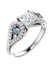 18K White Gold Round Cut White and Blue Diamond Ring -- LIFETIME WARRANTY