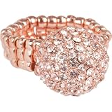 Elegant Rose Gold Tone Pave Crystal Dome Ring Stretches to fit Sizes 6 - 12