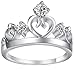 Women's 3 Stone Cubic Zirconia Princess Heart Crown Tiara CZ Band Wedding Cz Eternity Ring Silver