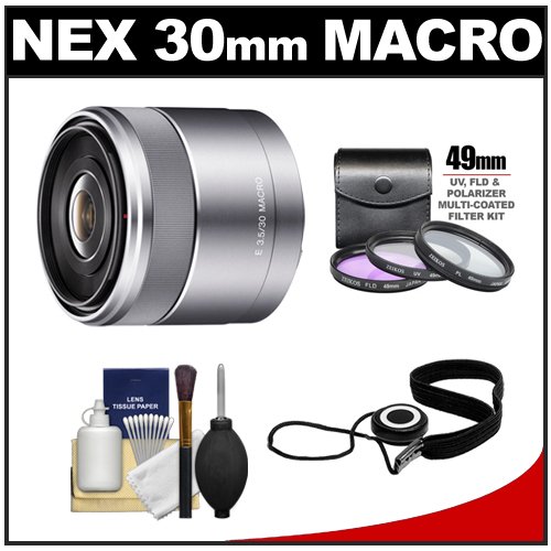 Sony Alpha NEX E-Mount E 30mm f/3.5 Macro Lens with 3 UV/FLD/PL Filters with Cleaning Kit for NEX-3, NEX-C3, NEX-5, NEX-5N, NEX-7 Digital Camera