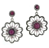 Silver-tone Ornate Fushia(lab-created)gem,filigree Design Flower Post Earrings