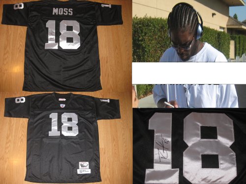 RANDY MOSS OAKLAND RAIDERS,VIKINGS,PATRIOTS,HALL OF FAME,HOF,SIGNED,AUTHENTIC JERSEY,WITH PROOF + COA