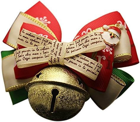 Handmade Adjustable Stylish Pet Bow Tie Bell Collar for Dogs Cats Rabbit with Christmas Bell (M)
