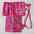 Silky Embroidered Brocade Jewelry Travel Organizer Roll Pouch - Pink