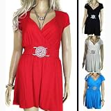 Ladies Grecian Wrap Long Length Lovely Belted Tunic Tops in Black Navy Red Cream Blue Coral Pink or Lilac in womens plus size 16 – 26