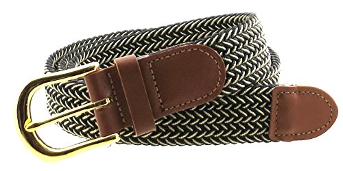 Braided Elastic Woven Stretch Belt Gold Buckle Beige and Solid Color Strap