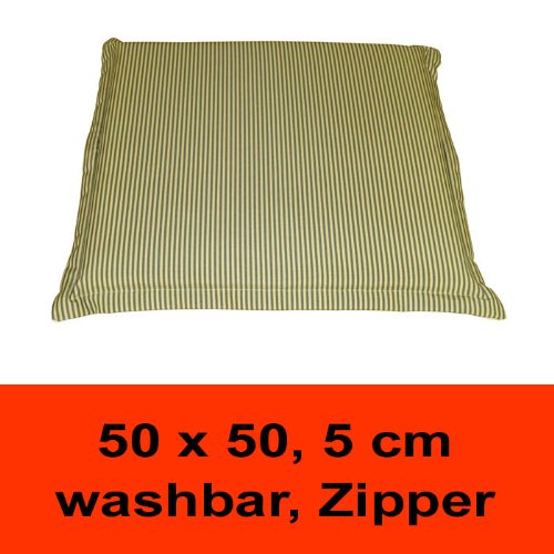 BALEA AFCG – UNIVERSAL-Sitzauflage mit Befestigungsband, geeignet für Gartenbänke, Gartenstühle und Balkonstühle, wasserabweisend, mit Zipper, 50 x 50 cm, 5 cm dick, creme / grün