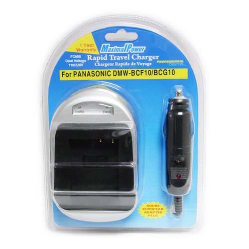 Maximal Power FC600 PAN BCG10/BCF10 Rapid Home and Travel Charger for Panasonic BCG10, BCF10, AC 110/220V, Car 12V DC Adapter