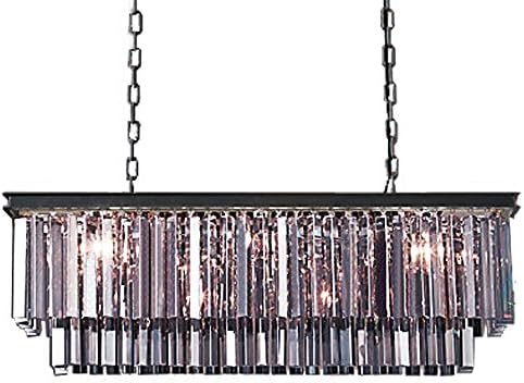 Odeon 12 Light Silver Shade Glass Fringe Rectangular Chandelier Light Fixture in Java Brown Finish - Restoration Revolution 700134-003