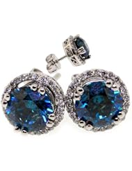 2.60 Carat Brilliant Round Blue Diamond Halo Earrings