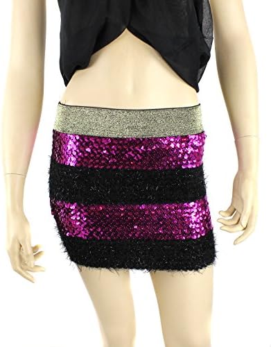 Hot Pink Black Sequin Wide Stripe Elasticized Mini Skirt EDC Rave Club Dance One Size