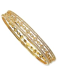Gold-plated Sterling Silver CZ Three Bangle Set