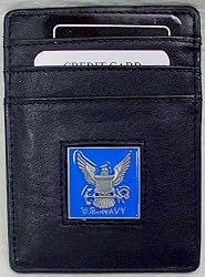 Navy Executive Leather Money Clip/ Cardholder