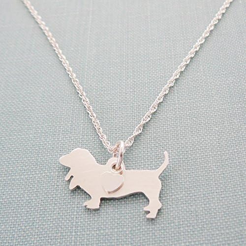 .925 Sterling Silver Basset Hound Dog charm Puppy Necklace