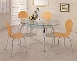 5pc Oval Glass Top Muller Natural Dining Table Chairs Set