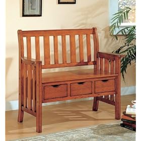 Wooden Storage Bench - (Mission Oak)