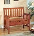 Cherry brown finish wood with burnt edges storage bench with 3 storage drawers