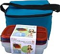 Easylunchboxes Kit  3 Compartment Lunch Box, Single Lid, Pack Of Four With Insulated Cooler Bag Blue
