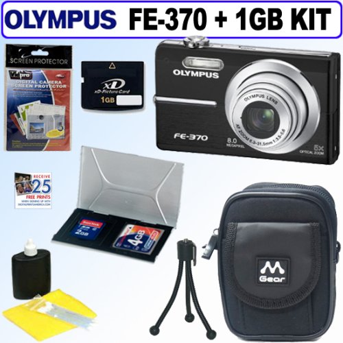 Olympus FE370 8MP Digital Camera (Black) + 1GB Accessory Kit