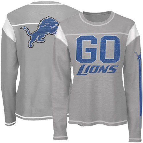Reebok Detroit Lions Ladies Go Team Thermal T-Shirt - Ash (Small)
