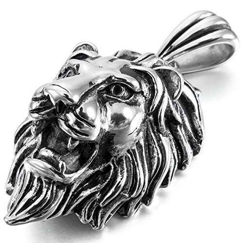 Men's Stainless Steel Pendant Necklace Silver Lion Punk -with 23 inch Chain
