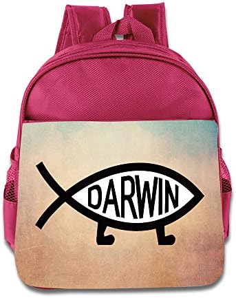 Kid's Darwin Ichthys Fish Logo Funny School Backpack Bag For Both Boys And Girls Pink