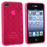 TPU Rubber Skin Case Compatible With Apple iPhone 4, Clear Hot Pink Circle
