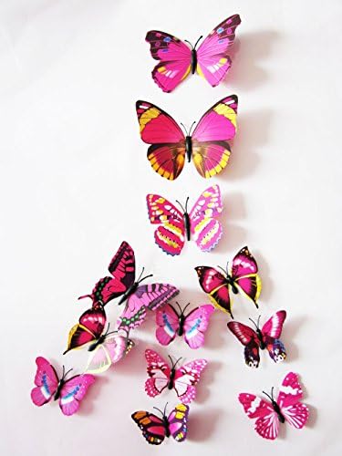 LayaStore 3D Butterfly 24PCS Wall Stickers Crafts Butterflies(Color:Rose Pink 104K)