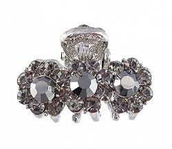Hair Clip - H6- Crystal Flowers - Sm Size (1"x 3/4") ~ Hematite (Gunmetal Gray / Grey)