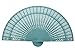 Quasimoon PaperLanternStore.com 8 Inch Water Blue Folding Wood Panel Hand Fan with White Organza Bag for Weddings