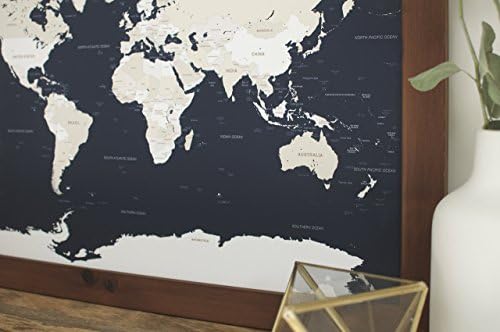 Small Navy World Map - Push Pin Travel Map - Framed World Map in Handcrafted Wood Frame 17x24