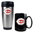 Cincinnati Reds MLB Stainless Steel Travel Tumbler & Black Ceramic Mug Set - Primary Logo by Great American Products