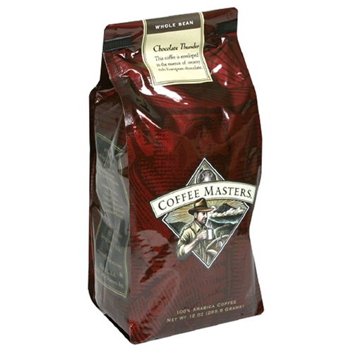 Coffee Masters Flavored Coffee, Chocolate Thunder, Whole Bean, 12-Ounce Bags (Pack of 4)