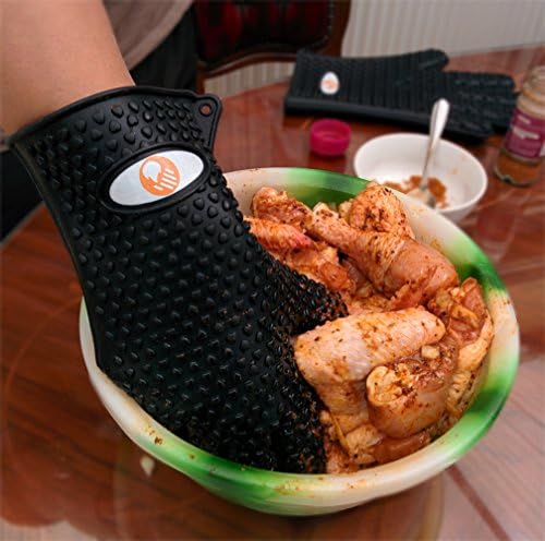 Thermal Dextrus Silicone Grill Gloves - BBQ & Kitchen Friendly - Designed to Protect Hands from Hot Food and Hot Cooking Items - Can Be Used As Potholders; Oven; Baking; Grilling; & General Multi-Purpose Uses - Five Fingered Design Adds Greater Dexterity Over Conventional Oven Mitts!