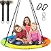 Trekassy 7000lb 40 Inch Saucer Tree Swing for Kids Adults 900D Oxford Waterproof with Swivel, 2pcs 10ft Tree Hanging Straps, Steel Frame and Adjustable Ropes--Rainbow