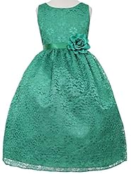 Girls Tea Length Lace-Up Polyester Floral Print Flower-Girl Dress  With a Sash 