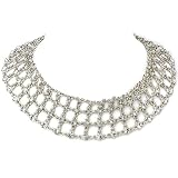 Art Deco Inspired Silver Tone Mesh Graduated Crystals Choker