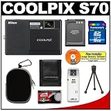 Cheap Nikon Coolpix S70 12.1MP Digital Camera (Black & Black) 3.5-inch OLED Touch Screen LCD with 5x Optical Wide-Zoom + EN-EL12 Battery + 16GB Card + Case + Accessory Kit
