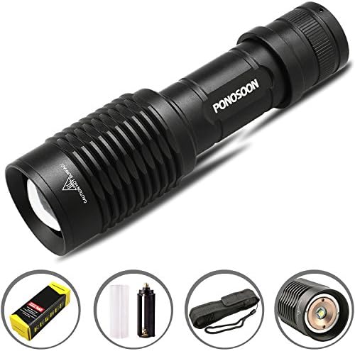 Ponosoon 560 High Lumens Ultra Bright CREE XML T6 LED Tactical Flashlight,Outdoor Water Resistant Handheld Flashlight or Torch with Adjustable Focus and 5 Modes PND09