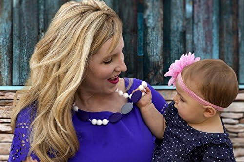 Classy Silicone Baby Teether Necklace: Natural Pain Relief White/Navy: For Moms With Nursing and Teething Babies. Great Shower Gift!