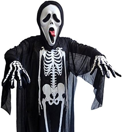 Novelty Black Skeleton Scary Bone Suit Halloween Cosplay Costume (Child Size, Tongue Mask)