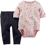 カーターズ Carter's ロンパース ボディスーツ 5分袖 綿リブ100% ＆ デニム風パンツ 綿57% ポリエステル36% ポリウレタン7% 2点セット 2-Piece Bodysuit & P