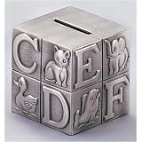 Pewter Finished Small Alphabet Block Piggy Bank - Engravable